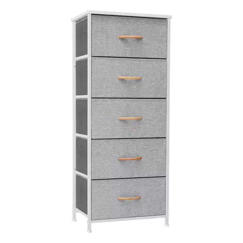 Crestlive Products 5-6 Drawer Vertical Dresser with Sturdy Steel Frame Wood Top Easy Pull Fabric Bins