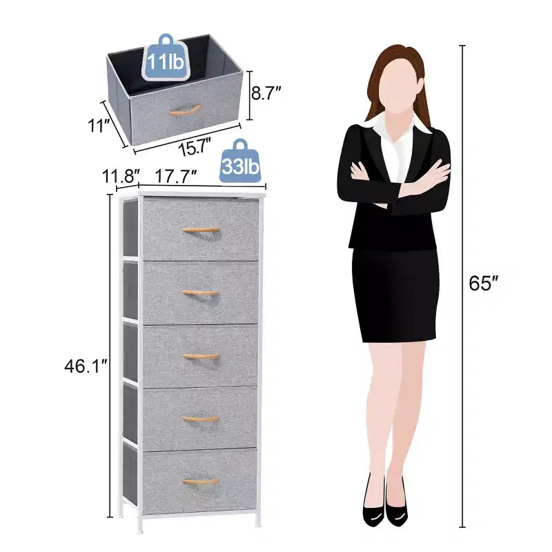 Crestlive Products 5-6 Drawer Vertical Dresser with Sturdy Steel Frame Wood Top Easy Pull Fabric Bins
