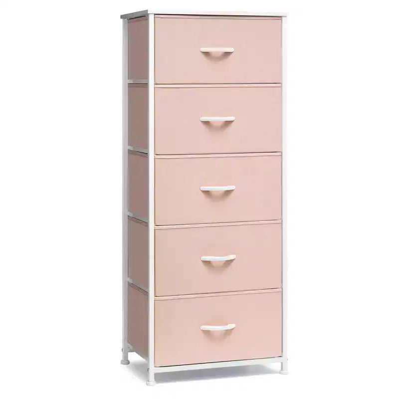 Crestlive Products 5-6 Drawer Vertical Dresser with Sturdy Steel Frame Wood Top Easy Pull Fabric Bins