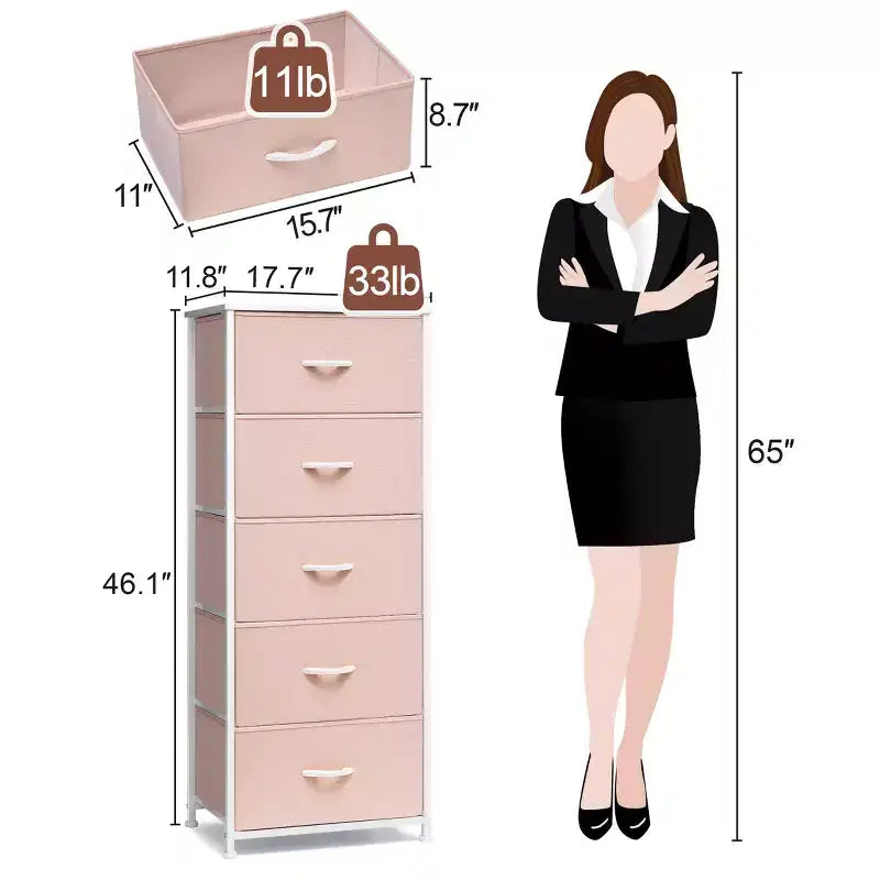 Crestlive Products 5-6 Drawer Vertical Dresser with Sturdy Steel Frame Wood Top Easy Pull Fabric Bins