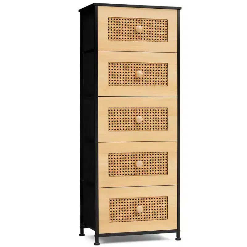 Crestlive Products 5-6 Drawer Vertical Dresser with Sturdy Steel Frame Wood Top Easy Pull Fabric Bins