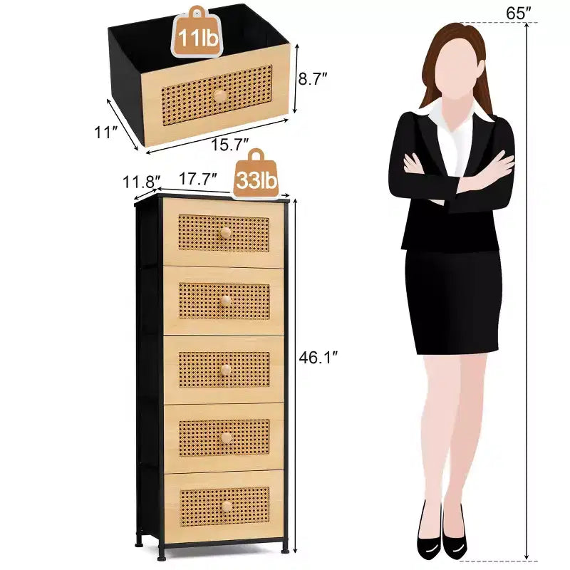 Crestlive Products 5-6 Drawer Vertical Dresser with Sturdy Steel Frame Wood Top Easy Pull Fabric Bins