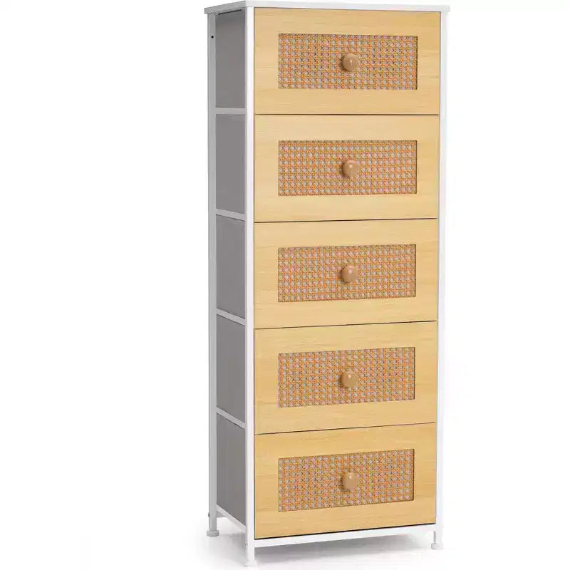 Crestlive Products 5-6 Drawer Vertical Dresser with Sturdy Steel Frame Wood Top Easy Pull Fabric Bins