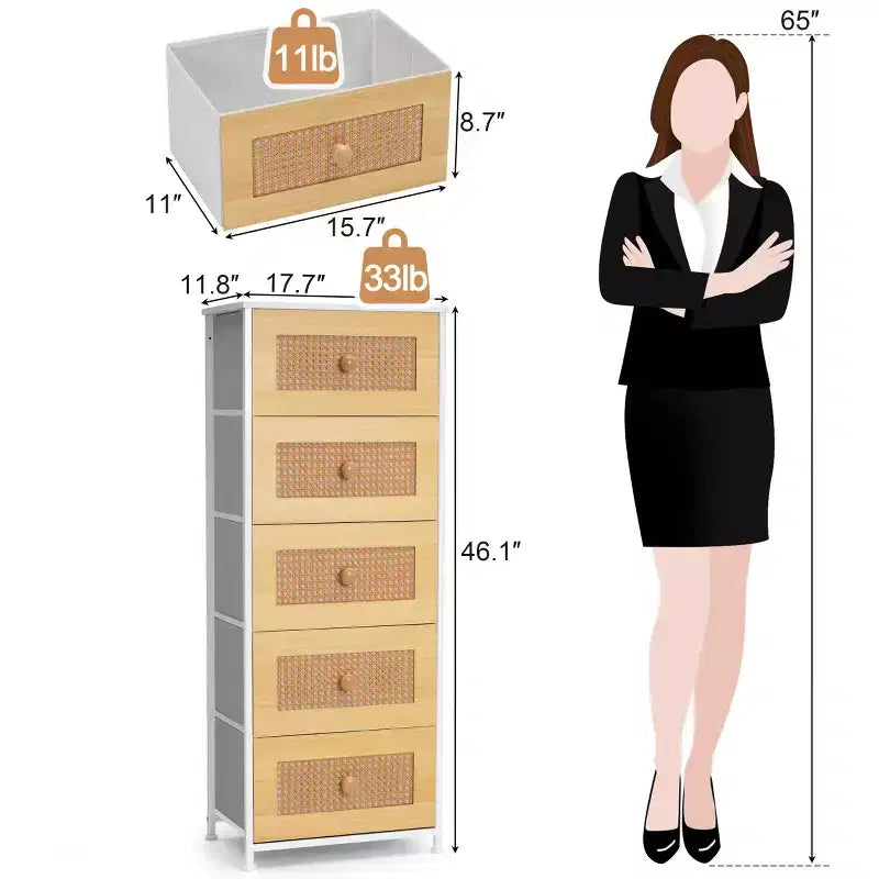 Crestlive Products 5-6 Drawer Vertical Dresser with Sturdy Steel Frame Wood Top Easy Pull Fabric Bins