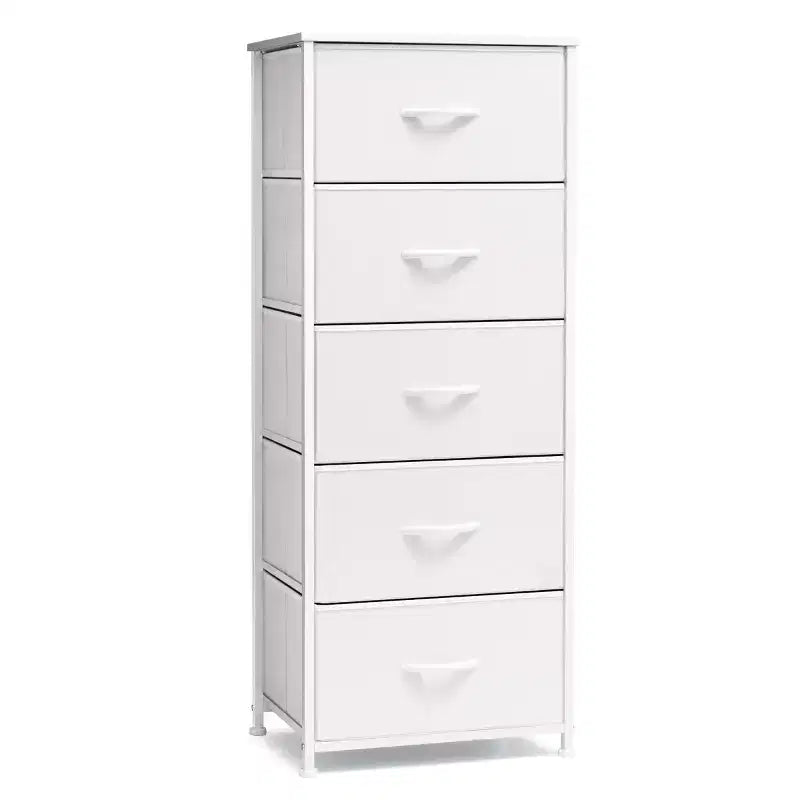 Crestlive Products 5-6 Drawer Vertical Dresser with Sturdy Steel Frame Wood Top Easy Pull Fabric Bins