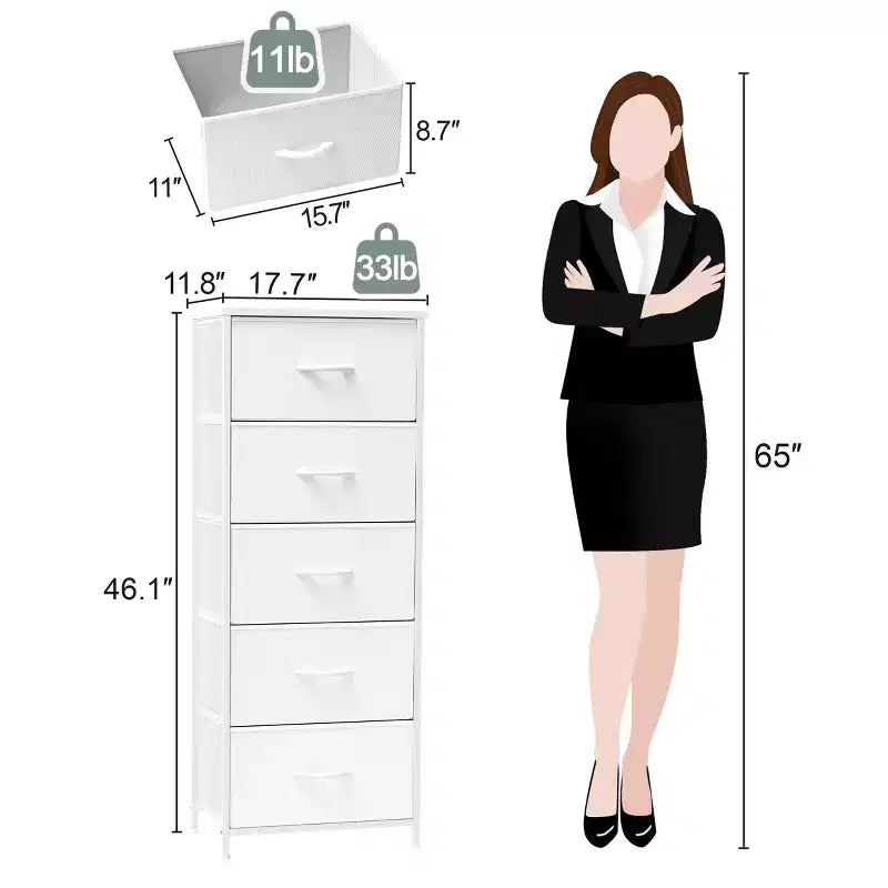 Crestlive Products 5-6 Drawer Vertical Dresser with Sturdy Steel Frame Wood Top Easy Pull Fabric Bins