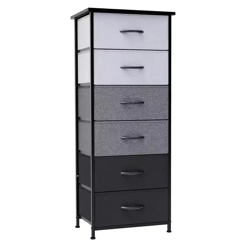 Crestlive Products 5-6 Drawer Vertical Dresser with Sturdy Steel Frame Wood Top Easy Pull Fabric Bins