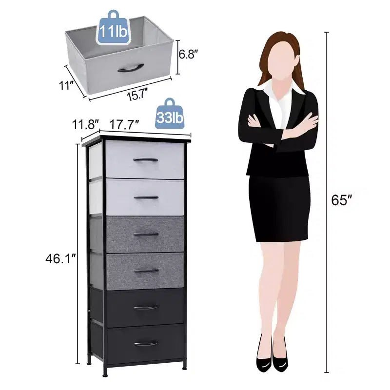 Crestlive Products 5-6 Drawer Vertical Dresser with Sturdy Steel Frame Wood Top Easy Pull Fabric Bins