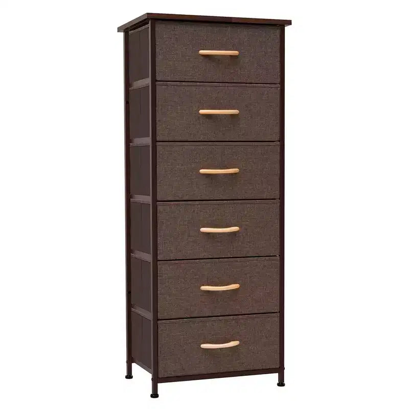 Crestlive Products 5-6 Drawer Vertical Dresser with Sturdy Steel Frame Wood Top Easy Pull Fabric Bins