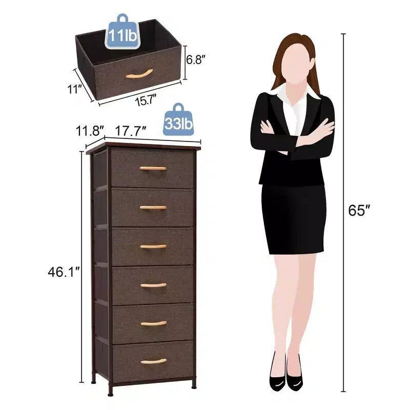 Crestlive Products 5-6 Drawer Vertical Dresser with Sturdy Steel Frame Wood Top Easy Pull Fabric Bins