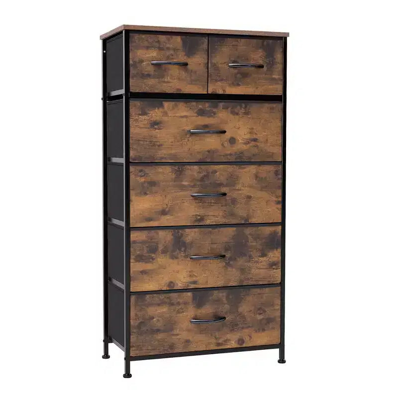 Crestlive Products 5-6 Drawer Vertical Dresser with Sturdy Steel Frame Wood Top Easy Pull Fabric Bins