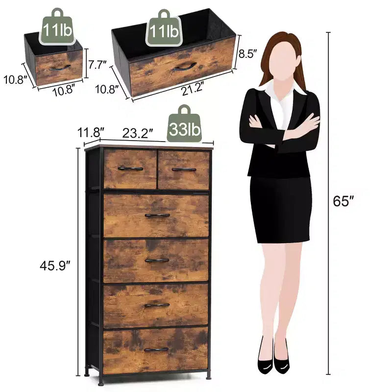 Crestlive Products 5-6 Drawer Vertical Dresser with Sturdy Steel Frame Wood Top Easy Pull Fabric Bins