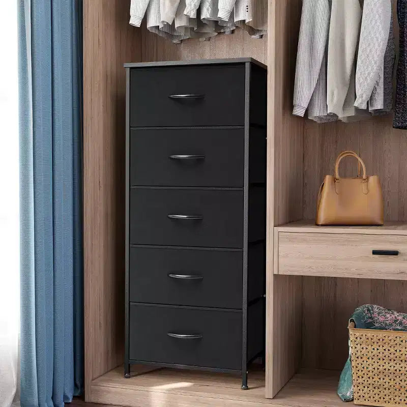 Crestlive Products 5-6 Drawer Vertical Dresser with Sturdy Steel Frame Wood Top Easy Pull Fabric Bins