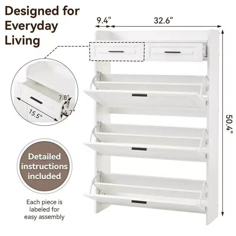 Okak Modern Wood Shoe Cabinet Organizer with 2 Drawers & 3 Folding Doors,Entryway Shoe Rack with Large Storage