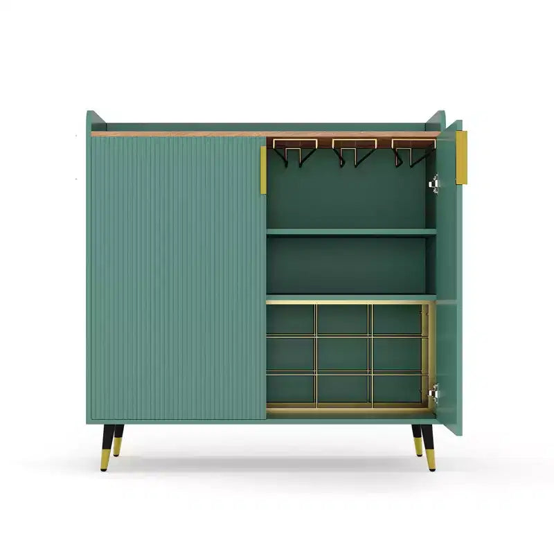 31.5 Wine Bar Cabinet, Wooden Coffee Bar Cabinet with Wine Rack & Glass Holder, Modern Sideboard Buffet Cabinet for Home Living Room Entryway