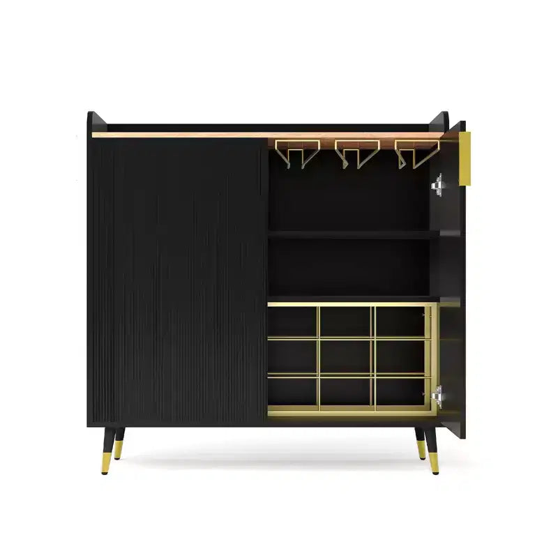 31.5 Wine Bar Cabinet, Wooden Coffee Bar Cabinet with Wine Rack & Glass Holder, Modern Sideboard Buffet Cabinet for Home Living Room Entryway
