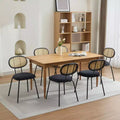 Set of 2 Metal Dining Chairs, Modern Upholstered Kitchen Chairs with Woven Grid Back & Sturdy Metal Frame, Farmhouse Style, Black