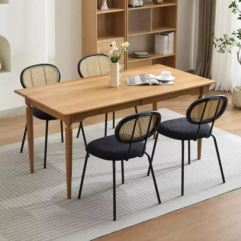 Set of 2 Metal Dining Chairs, Modern Upholstered Kitchen Chairs with Woven Grid Back & Sturdy Metal Frame, Farmhouse Style, Black
