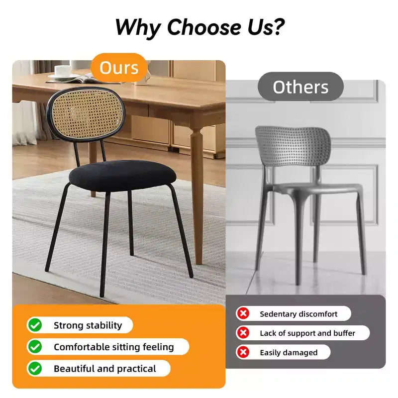 Set of 2 Metal Dining Chairs, Modern Upholstered Kitchen Chairs with Woven Grid Back & Sturdy Metal Frame, Farmhouse Style, Black