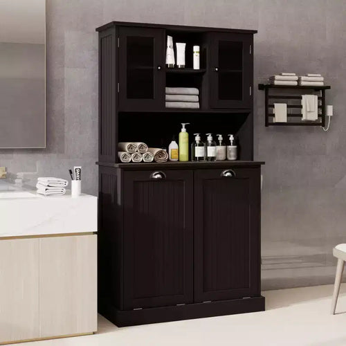 Double-Compartment Bathroom Storage Cabinets with 2 Adjustable Shelves, Suitable for Bedrooms and Bathrooms