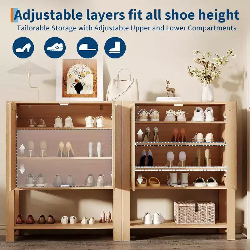 Shoe Storage Cabinet, Farmhouse Shoe Cabinet for Entryway, 5-Tier Shoe Organizer with Doors and Shelves, Narrow Hidden Freestanding Shoe Rack Cabinet