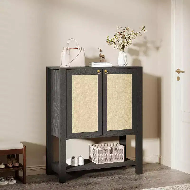 Shoe Storage Cabinet, Farmhouse Shoe Cabinet for Entryway, 5-Tier Shoe Organizer with Doors and Shelves, Narrow Hidden Freestanding Shoe Rack Cabinet