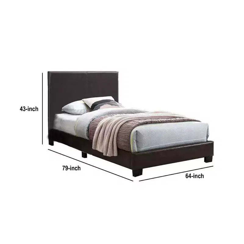 Royal Hampton Transitional Style Leatherette Queen Bed with Padded Headboard, Dark Brown