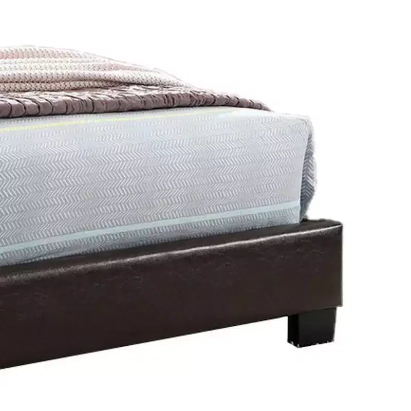 Royal Hampton Transitional Style Leatherette Queen Bed with Padded Headboard, Dark Brown
