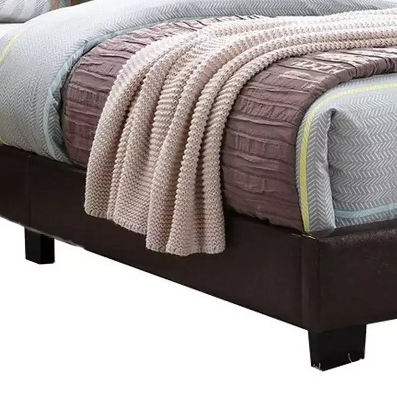 Royal Hampton Transitional Style Leatherette Queen Bed with Padded Headboard, Dark Brown