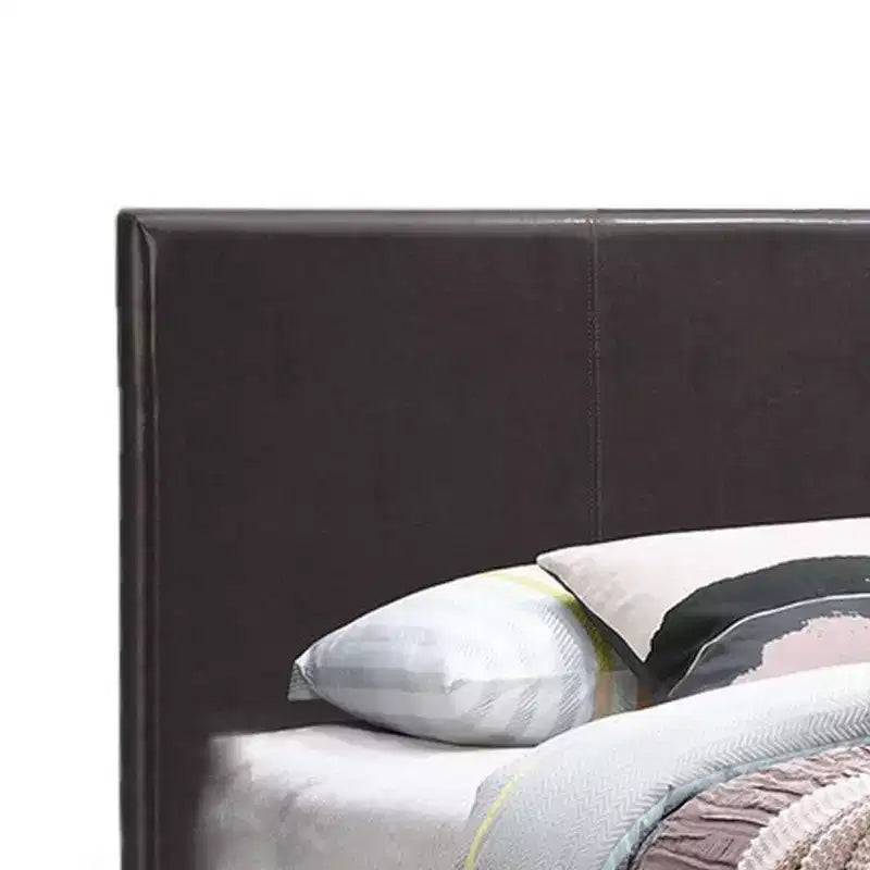 Royal Hampton Transitional Style Leatherette Queen Bed with Padded Headboard, Dark Brown