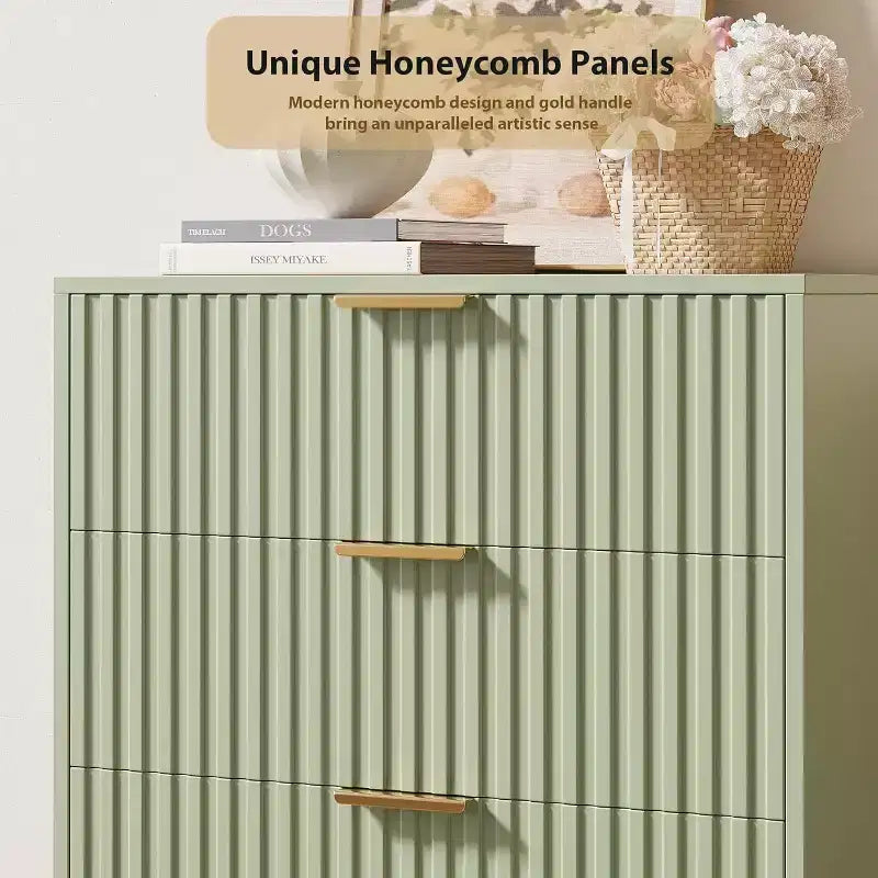 Fluted 5 Drawer Storage Dresser, Tall Modern Chest with Ample Deep Drawers and Wide Top, Wooden Organizer for Living Room, Hallway, and Kids Room