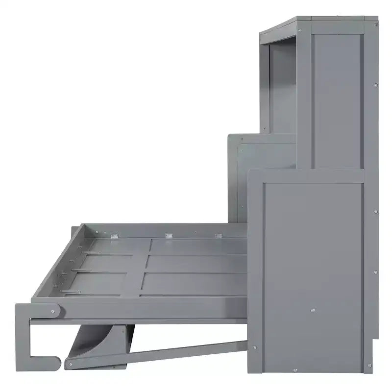 Full/Queen Murphy Bed Wall Bed with Hydraulic Lift, Wood Cabinet Bed Folding Wall Bed with Desk for Guest Room Office