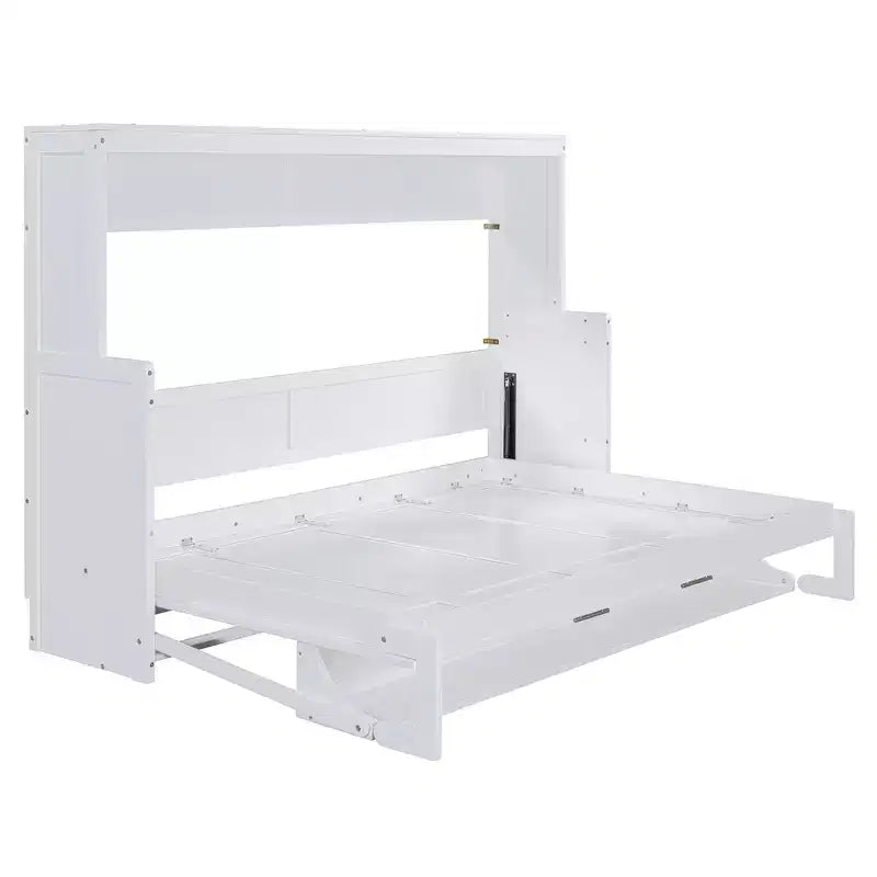 Full/Queen Murphy Bed Wall Bed with Hydraulic Lift, Wood Cabinet Bed Folding Wall Bed with Desk for Guest Room Office