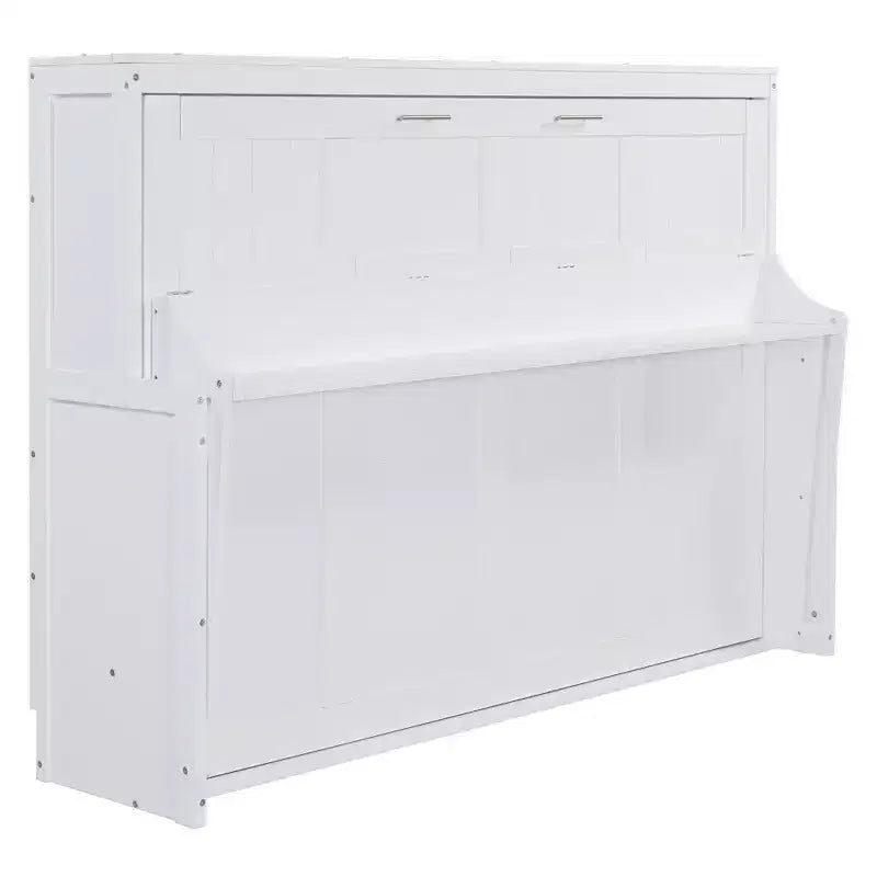 Full/Queen Murphy Bed Wall Bed with Hydraulic Lift, Wood Cabinet Bed Folding Wall Bed with Desk for Guest Room Office
