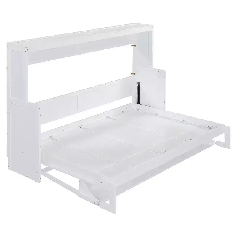 Full/Queen Murphy Bed Wall Bed with Hydraulic Lift, Wood Cabinet Bed Folding Wall Bed with Desk for Guest Room Office