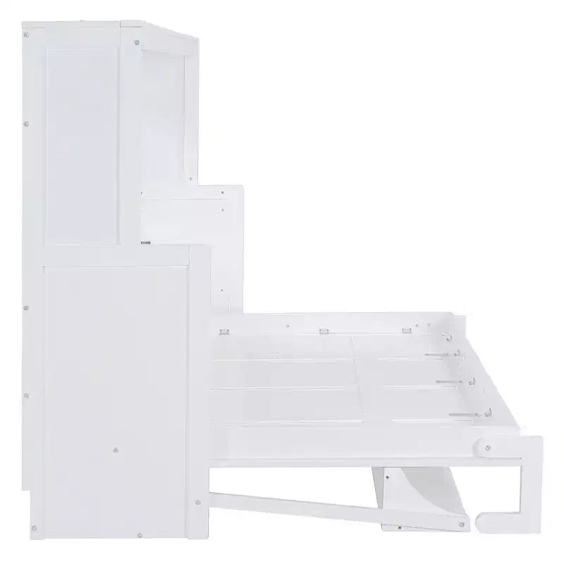 Full/Queen Murphy Bed Wall Bed with Hydraulic Lift, Wood Cabinet Bed Folding Wall Bed with Desk for Guest Room Office