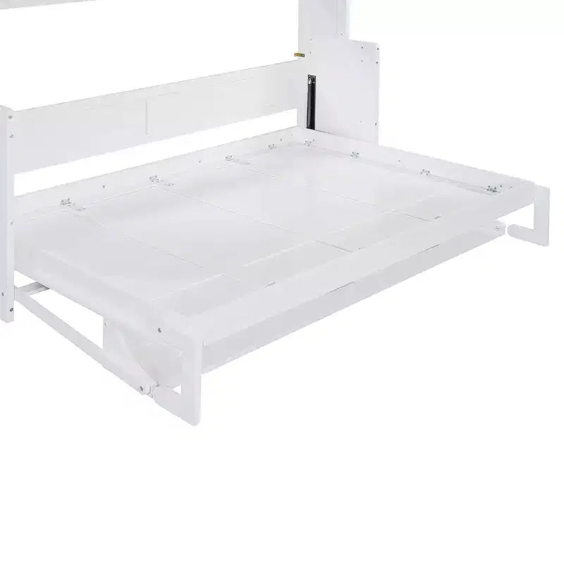 Full/Queen Murphy Bed Wall Bed with Hydraulic Lift, Wood Cabinet Bed Folding Wall Bed with Desk for Guest Room Office