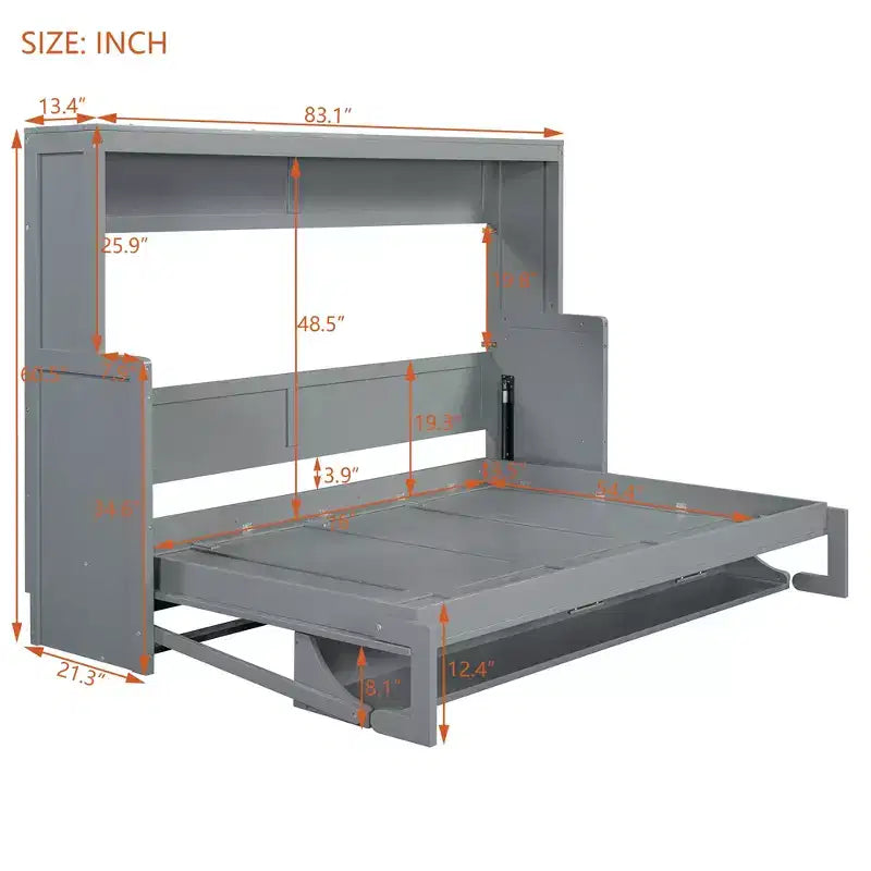 Full/Queen Murphy Bed Wall Bed with Hydraulic Lift, Wood Cabinet Bed Folding Wall Bed with Desk for Guest Room Office