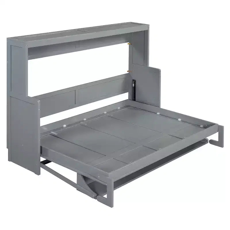 Full/Queen Murphy Bed Wall Bed with Hydraulic Lift, Wood Cabinet Bed Folding Wall Bed with Desk for Guest Room Office
