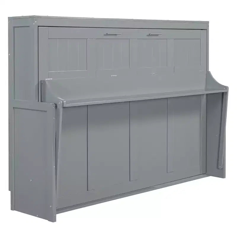 Full/Queen Murphy Bed Wall Bed with Hydraulic Lift, Wood Cabinet Bed Folding Wall Bed with Desk for Guest Room Office