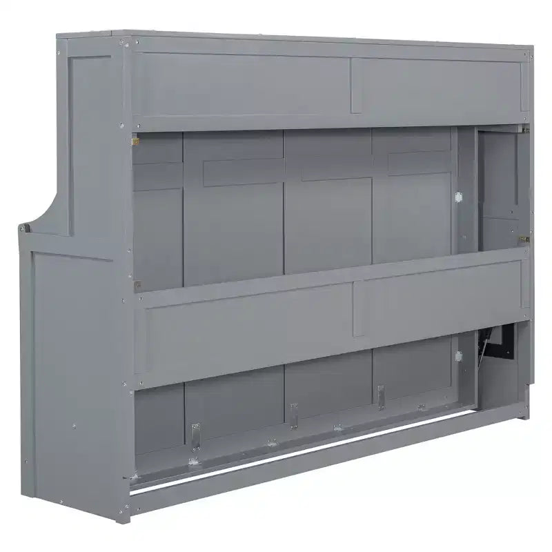 Full/Queen Murphy Bed Wall Bed with Hydraulic Lift, Wood Cabinet Bed Folding Wall Bed with Desk for Guest Room Office