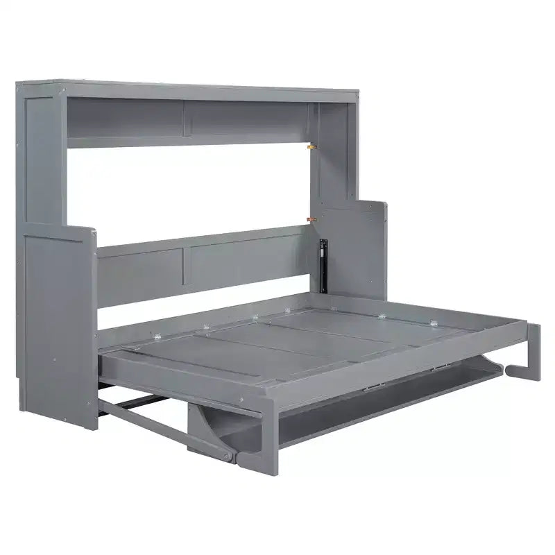 Full/Queen Murphy Bed Wall Bed with Hydraulic Lift, Wood Cabinet Bed Folding Wall Bed with Desk for Guest Room Office