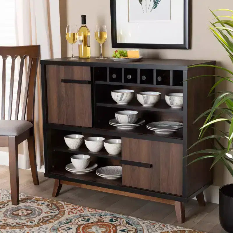 Margo Two-Tone Finished Wood Wine Storage Cabinet Walnut/Black - Baxton Studio