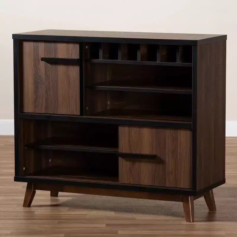 Margo Two-Tone Finished Wood Wine Storage Cabinet Walnut/Black - Baxton Studio