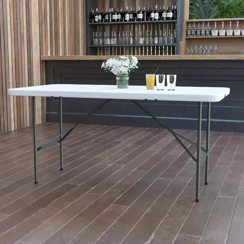 Flash Furniture 5-Foot Bi-Fold Granite White Plastic Folding Table