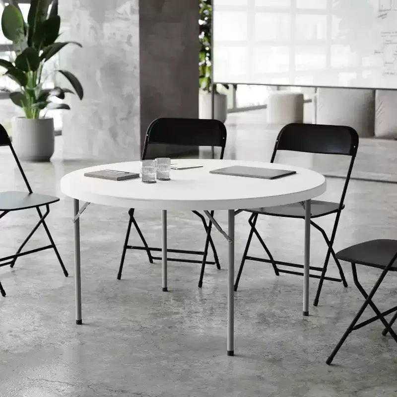 Flash Furniture 4-Foot Round Granite White Plastic Folding Table