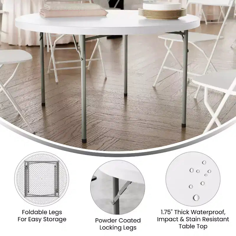 Flash Furniture 4-Foot Round Granite White Plastic Folding Table