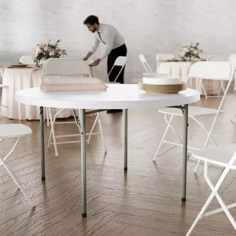 Flash Furniture 4-Foot Round Granite White Plastic Folding Table