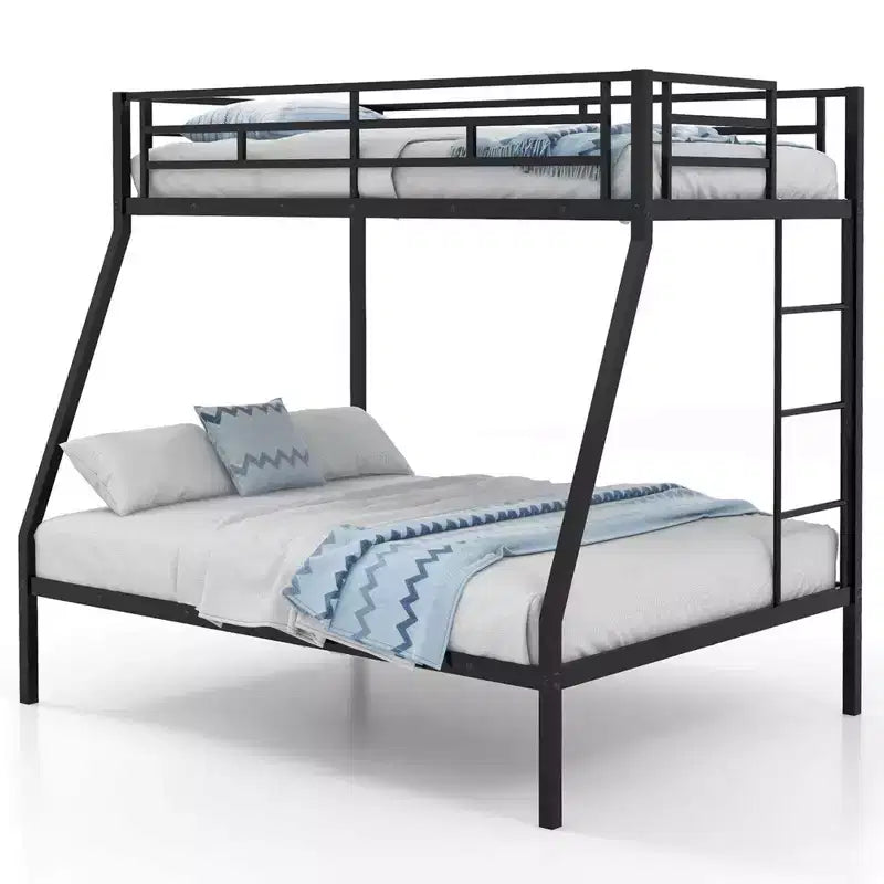 Costway Twin Over Full Metal Bunk Bed with Integrated Ladder Full-length Guardrail Black/White
