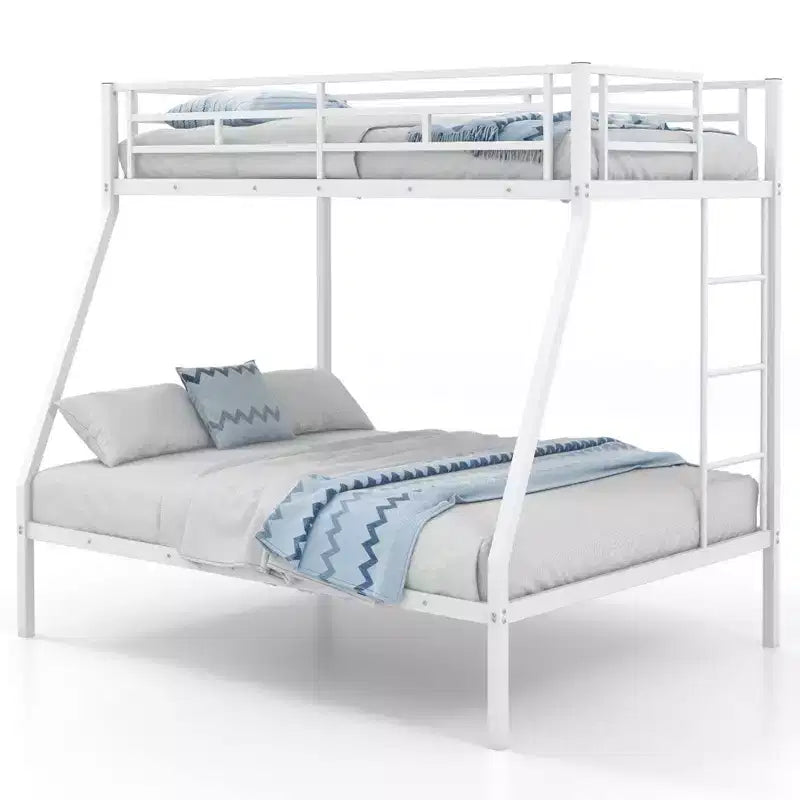 Costway Twin Over Full Metal Bunk Bed with Integrated Ladder Full-length Guardrail Black/White